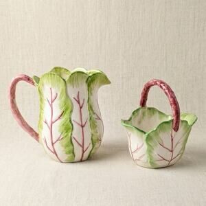 Vintage The Haldon Group Tobacco Leaf Pitcher & Handled Bowl – Hand Painted 1988